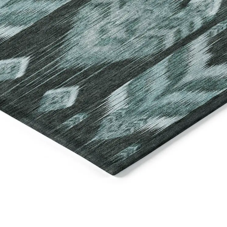 8' X 10' Teal Blue Aqua And Charcoal Southwestern Washable Indoor Outdoor Area Rug