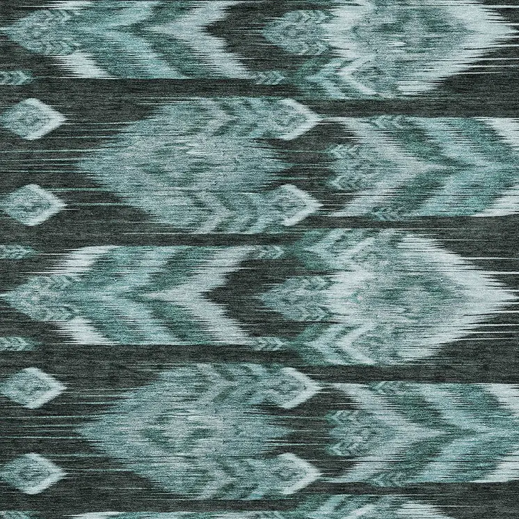 9' X 12' Teal Blue Aqua And Charcoal Southwestern Washable Indoor Outdoor Area Rug