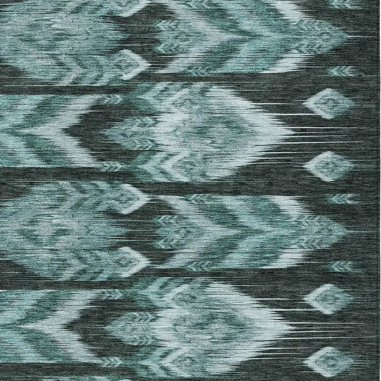 10' X 14' Teal Blue Aqua And Charcoal Southwestern Washable Indoor Outdoor Area Rug