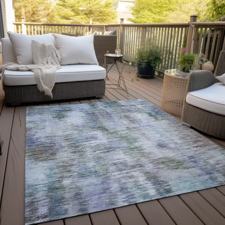 3' X 5' Green Gray And Purple Abstract Washable Indoor Outdoor Area Rug