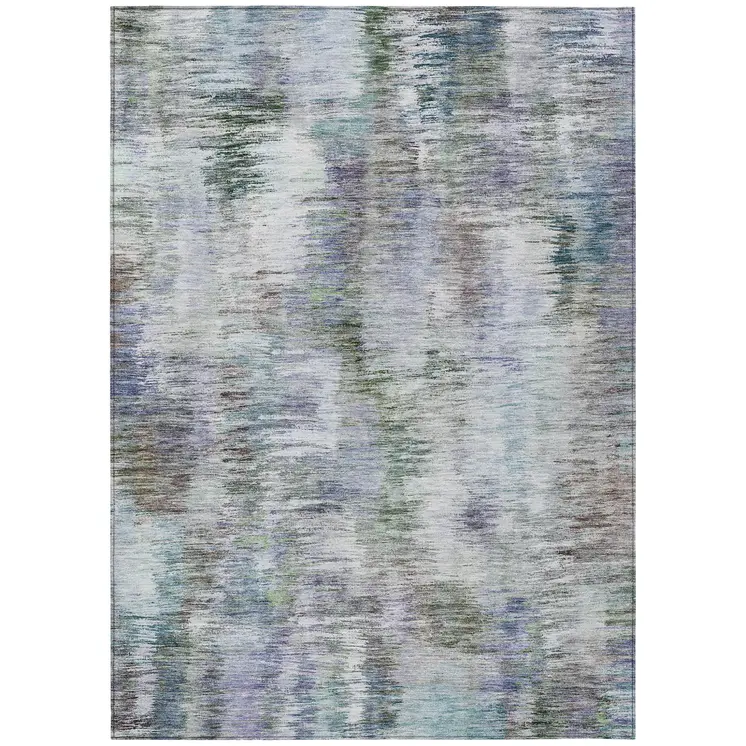 3' X 5' Green Gray And Purple Abstract Washable Indoor Outdoor Area Rug