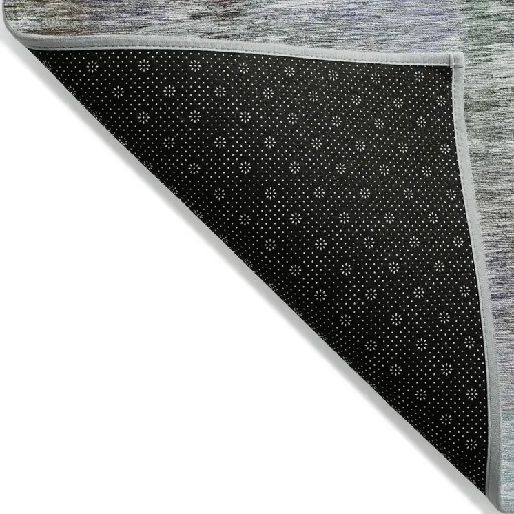 3' X 5' Green Gray And Purple Abstract Washable Indoor Outdoor Area Rug