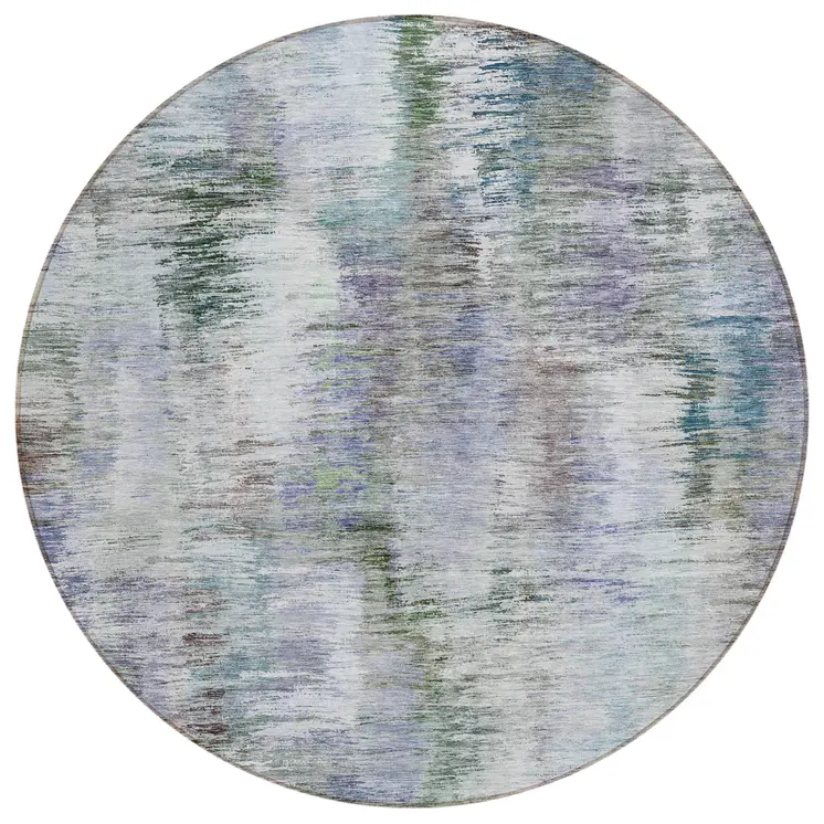 8' Green Gray And Purple Round Abstract Washable Indoor Outdoor Area Rug