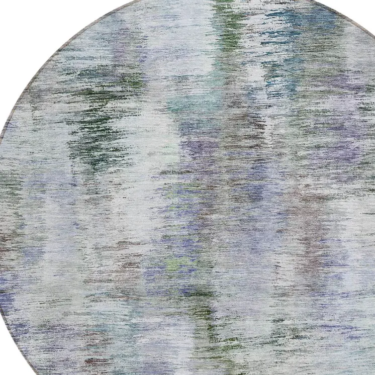 8' Green Gray And Purple Round Abstract Washable Indoor Outdoor Area Rug