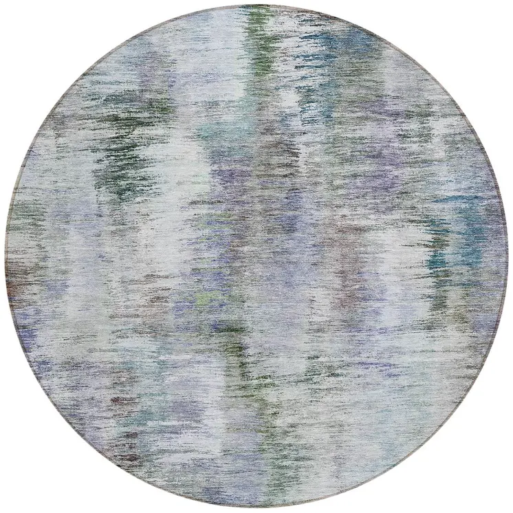 8' Green Gray And Purple Round Abstract Washable Indoor Outdoor Area Rug