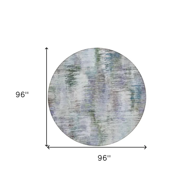 8' Green Gray And Purple Round Abstract Washable Indoor Outdoor Area Rug