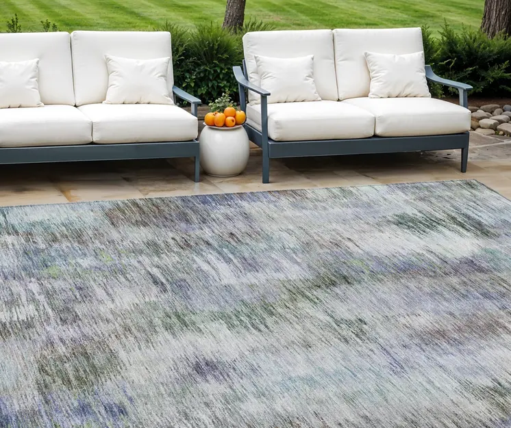 8' X 10' Green Gray And Purple Abstract Washable Indoor Outdoor Area Rug