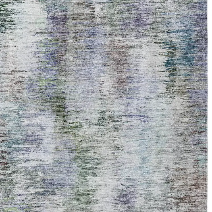 9' X 12' Green Gray And Purple Abstract Washable Indoor Outdoor Area Rug