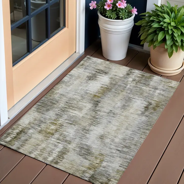 3' X 5' Brown And Taupe Abstract Washable Indoor Outdoor Area Rug