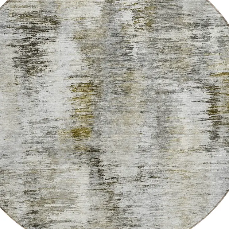 8' Brown And Taupe Round Abstract Washable Indoor Outdoor Area Rug