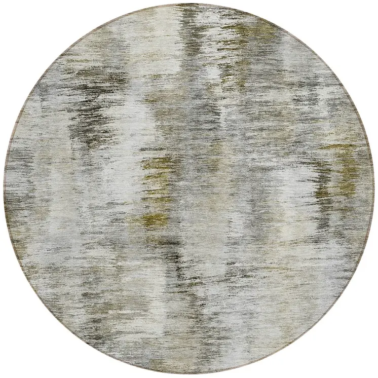 8' Brown And Taupe Round Abstract Washable Indoor Outdoor Area Rug