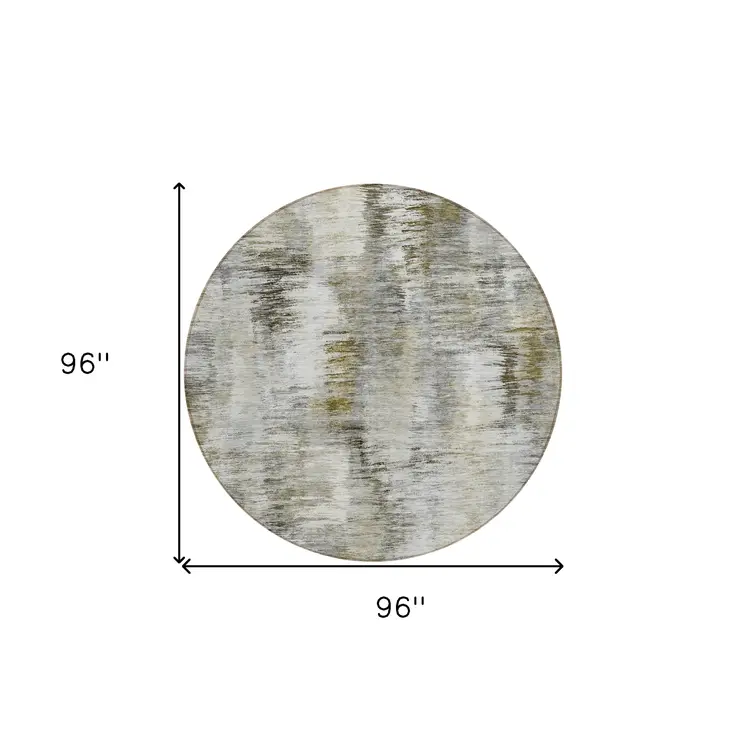 8' Brown And Taupe Round Abstract Washable Indoor Outdoor Area Rug