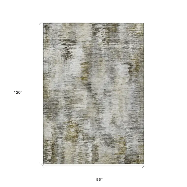 8' X 10' Brown And Taupe Abstract Washable Indoor Outdoor Area Rug
