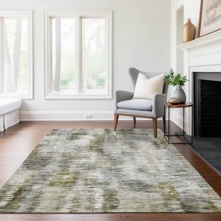 10' X 14' Brown And Taupe Abstract Washable Indoor Outdoor Area Rug