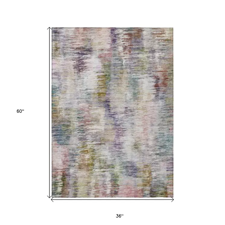 3' X 5' Plum Purple And Ivory Abstract Washable Indoor Outdoor Area Rug