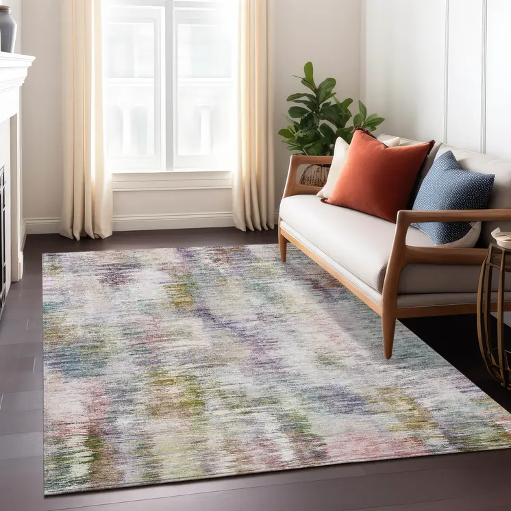 3' X 5' Plum Purple And Ivory Abstract Washable Indoor Outdoor Area Rug