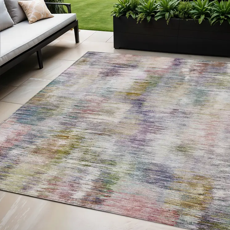 5' X 8' Plum Purple And Ivory Abstract Washable Indoor Outdoor Area Rug