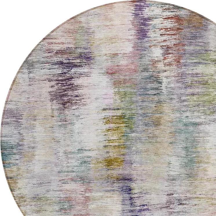 8' Plum Purple And Ivory Round Abstract Washable Indoor Outdoor Area Rug