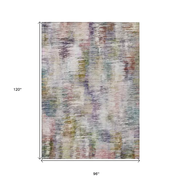 8' X 10' Plum Purple And Ivory Abstract Washable Indoor Outdoor Area Rug