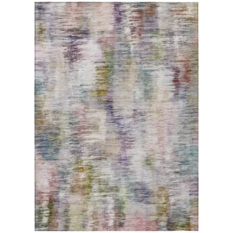 8' X 10' Plum Purple And Ivory Abstract Washable Indoor Outdoor Area Rug