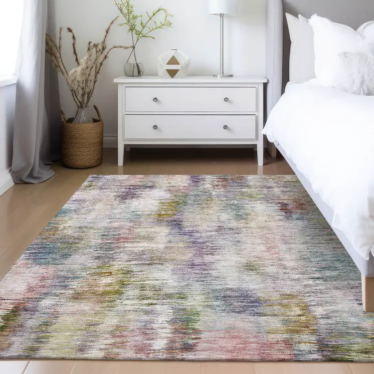 8' X 10' Plum Purple And Ivory Abstract Washable Indoor Outdoor Area Rug