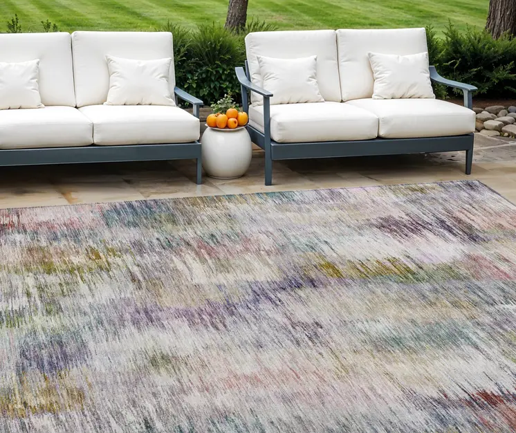 9' X 12' Plum Purple And Ivory Abstract Washable Indoor Outdoor Area Rug