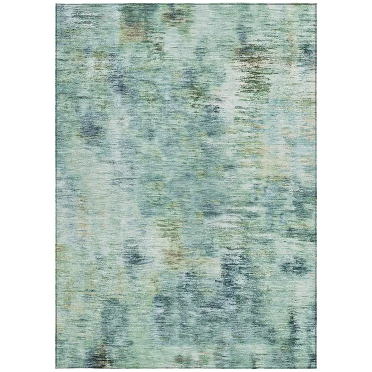 3' X 5' Teal Blue Green And Ivory Abstract Washable Indoor Outdoor Area Rug