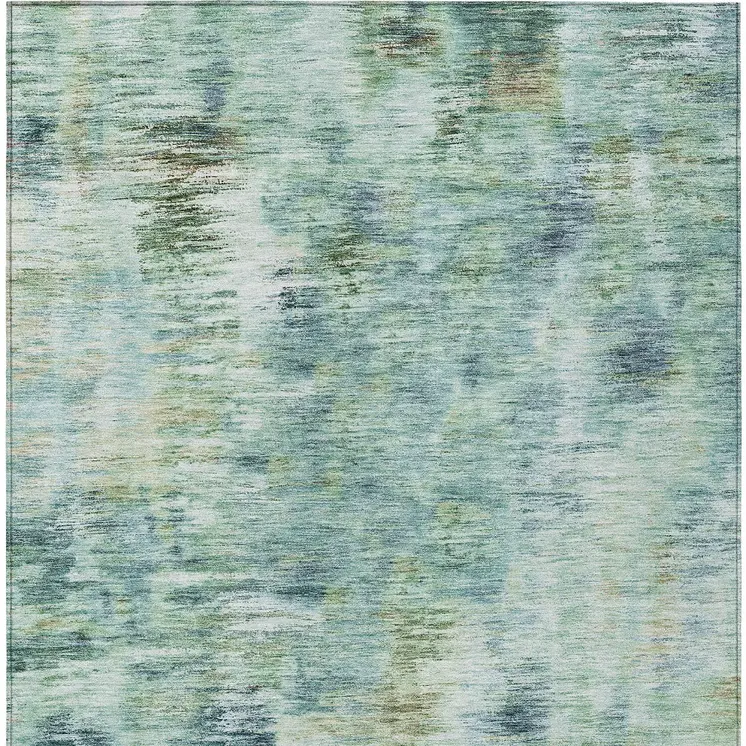 3' X 5' Teal Blue Green And Ivory Abstract Washable Indoor Outdoor Area Rug