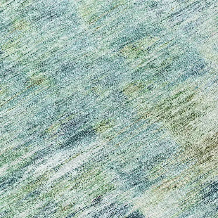 8' Teal Blue Green And Ivory Round Abstract Washable Indoor Outdoor Area Rug