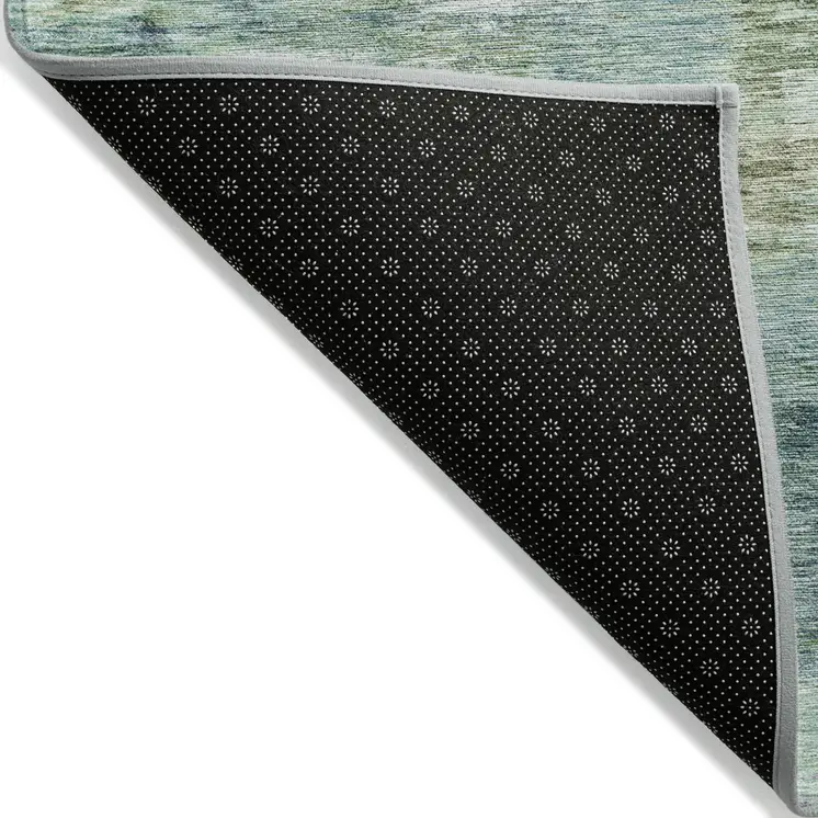 9' X 12' Teal Blue Green And Ivory Abstract Washable Indoor Outdoor Area Rug