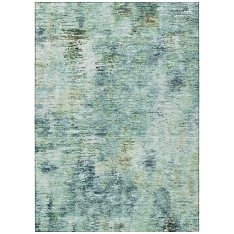 10' X 14' Teal Blue Green And Ivory Abstract Washable Indoor Outdoor Area Rug