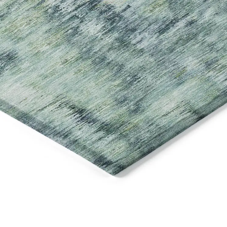 10' X 14' Teal Blue Green And Ivory Abstract Washable Indoor Outdoor Area Rug