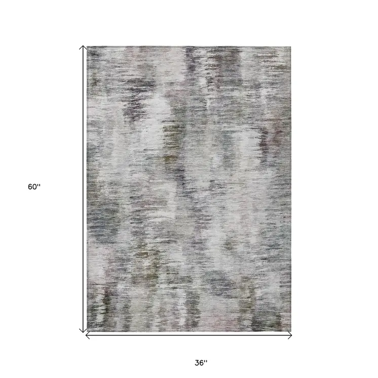 3' X 5' Taupe Gray And Silver Abstract Washable Indoor Outdoor Area Rug