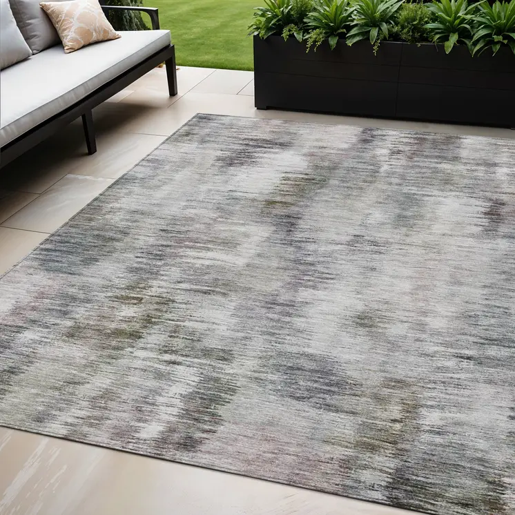 5' X 8' Taupe Gray And Silver Abstract Washable Indoor Outdoor Area Rug
