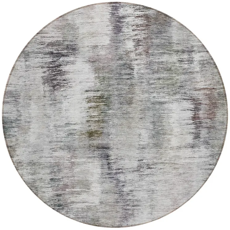 8' Taupe Gray And Silver Round Abstract Washable Indoor Outdoor Area Rug