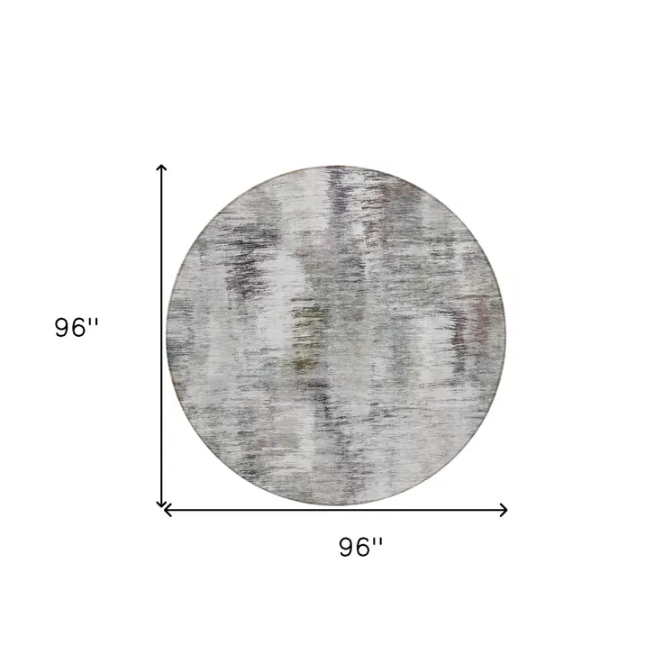 8' Taupe Gray And Silver Round Abstract Washable Indoor Outdoor Area Rug