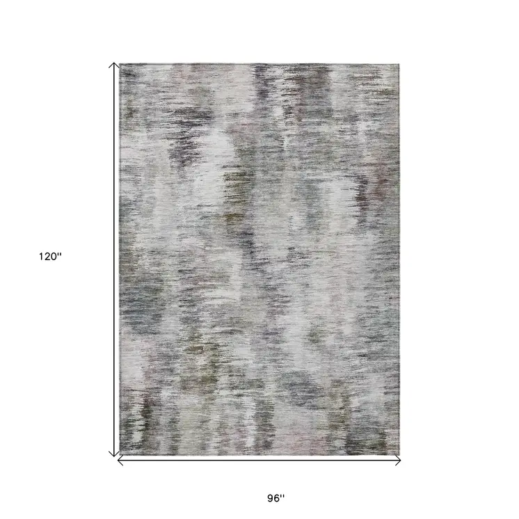 8' X 10' Taupe Gray And Silver Abstract Washable Indoor Outdoor Area Rug