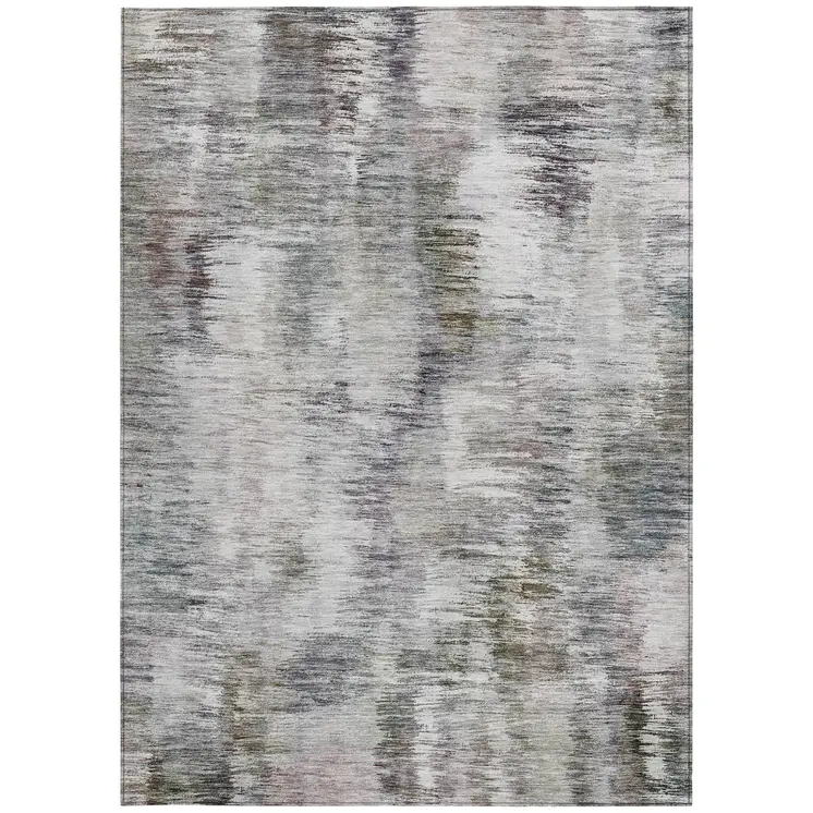 9' X 12' Taupe Gray And Silver Abstract Washable Indoor Outdoor Area Rug