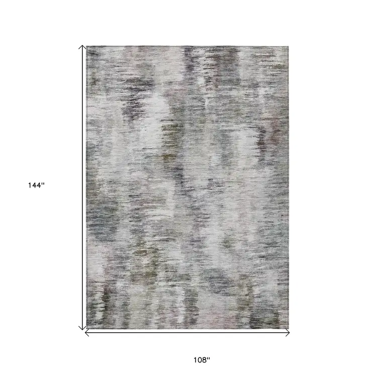 9' X 12' Taupe Gray And Silver Abstract Washable Indoor Outdoor Area Rug