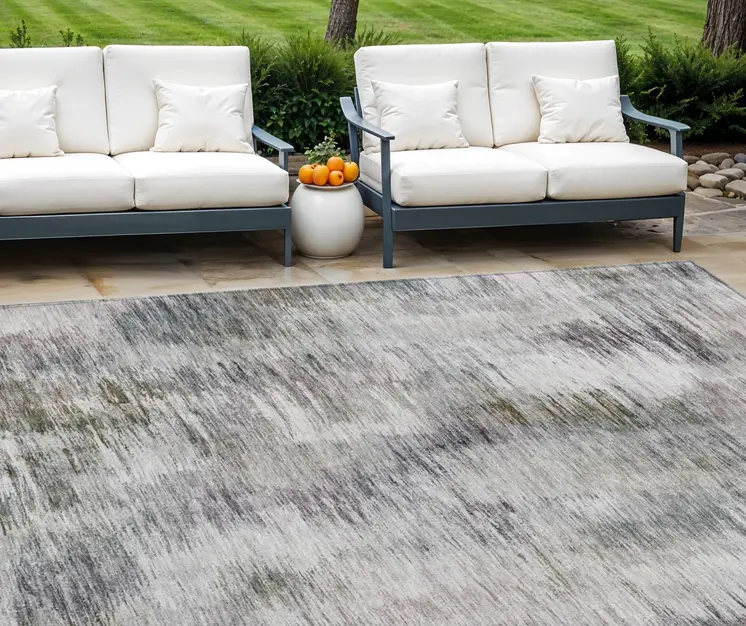 9' X 12' Taupe Gray And Silver Abstract Washable Indoor Outdoor Area Rug