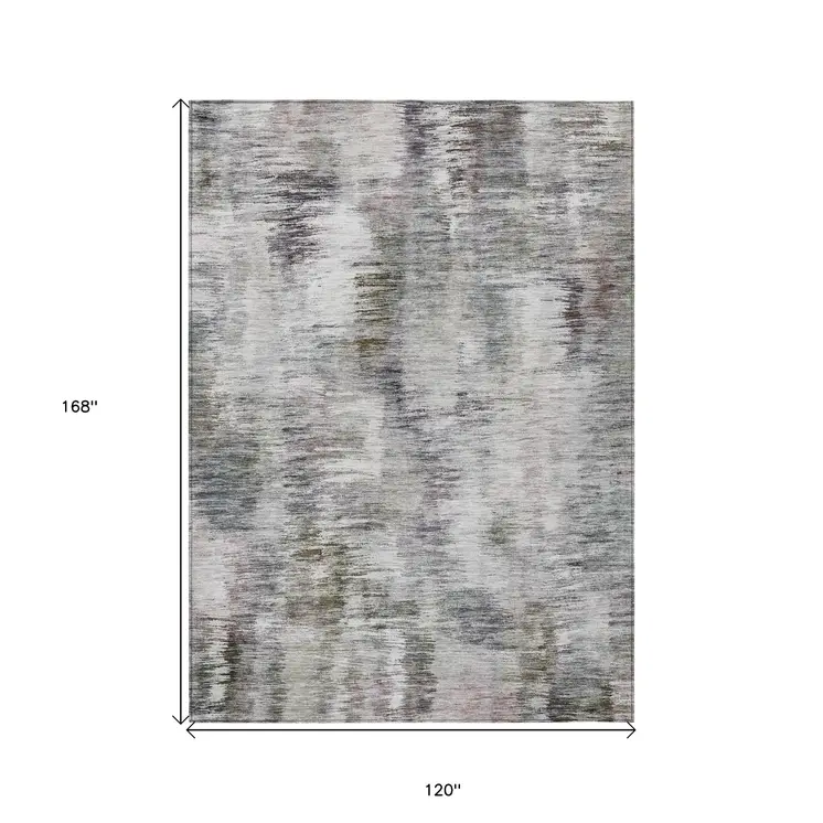 10' X 14' Taupe Gray And Silver Abstract Washable Indoor Outdoor Area Rug