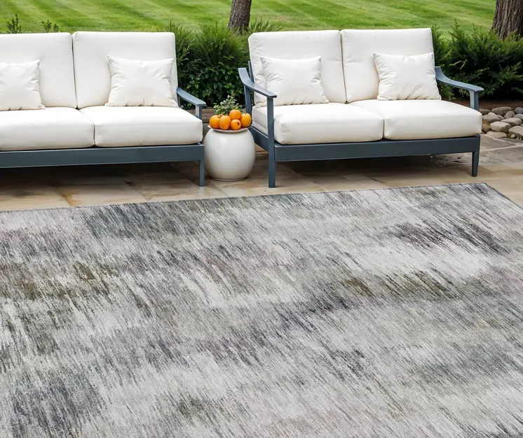 10' X 14' Taupe Gray And Silver Abstract Washable Indoor Outdoor Area Rug