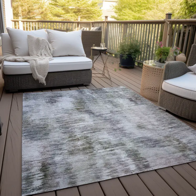 10' X 14' Taupe Gray And Silver Abstract Washable Indoor Outdoor Area Rug
