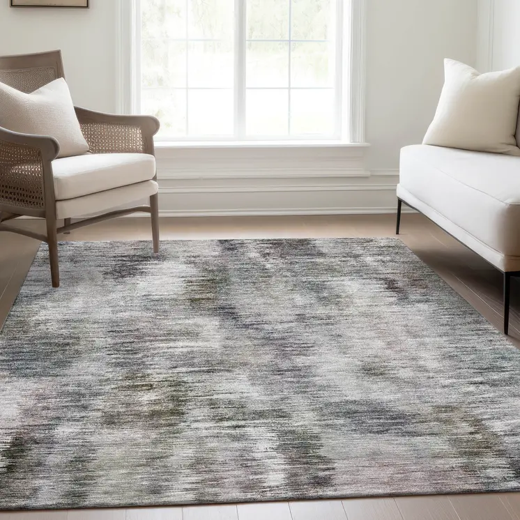 10' X 14' Taupe Gray And Silver Abstract Washable Indoor Outdoor Area Rug