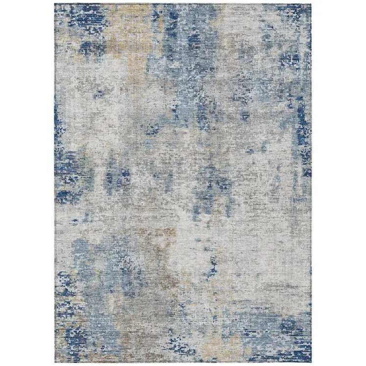 3' X 5' Denim Blue And Sky Blue Abstract Washable Indoor Outdoor Area Rug