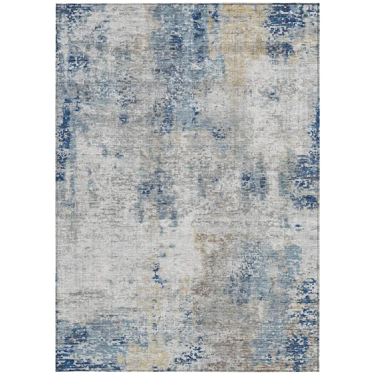 10' X 14' Denim Blue And Sky Blue Abstract Washable Indoor Outdoor Area Rug