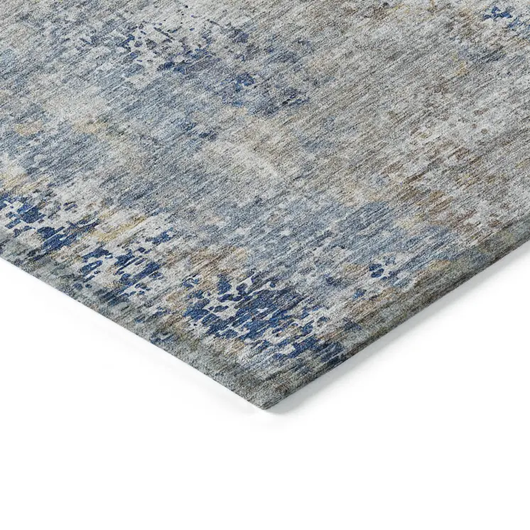 10' X 14' Denim Blue And Sky Blue Abstract Washable Indoor Outdoor Area Rug