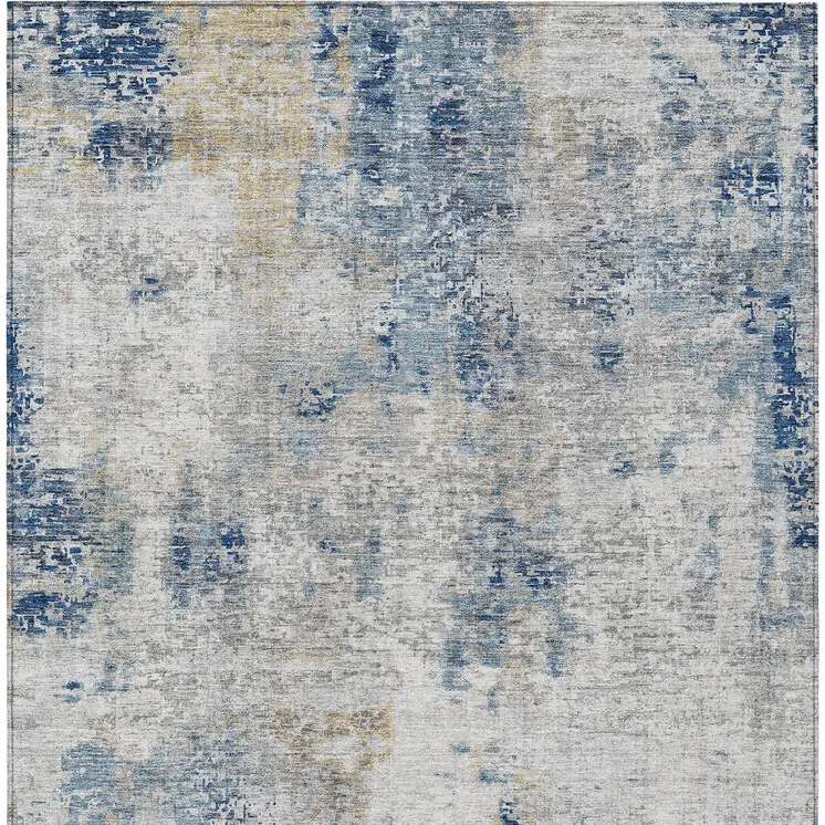 10' X 14' Denim Blue And Sky Blue Abstract Washable Indoor Outdoor Area Rug