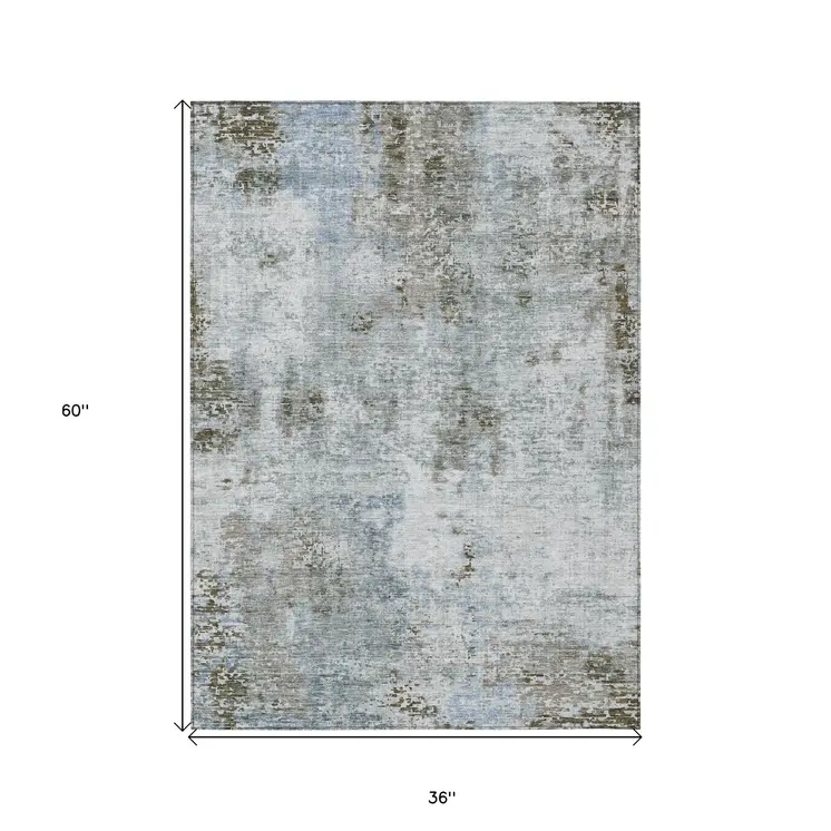 3' X 5' Brown Taupe And Gray Abstract Washable Indoor Outdoor Area Rug