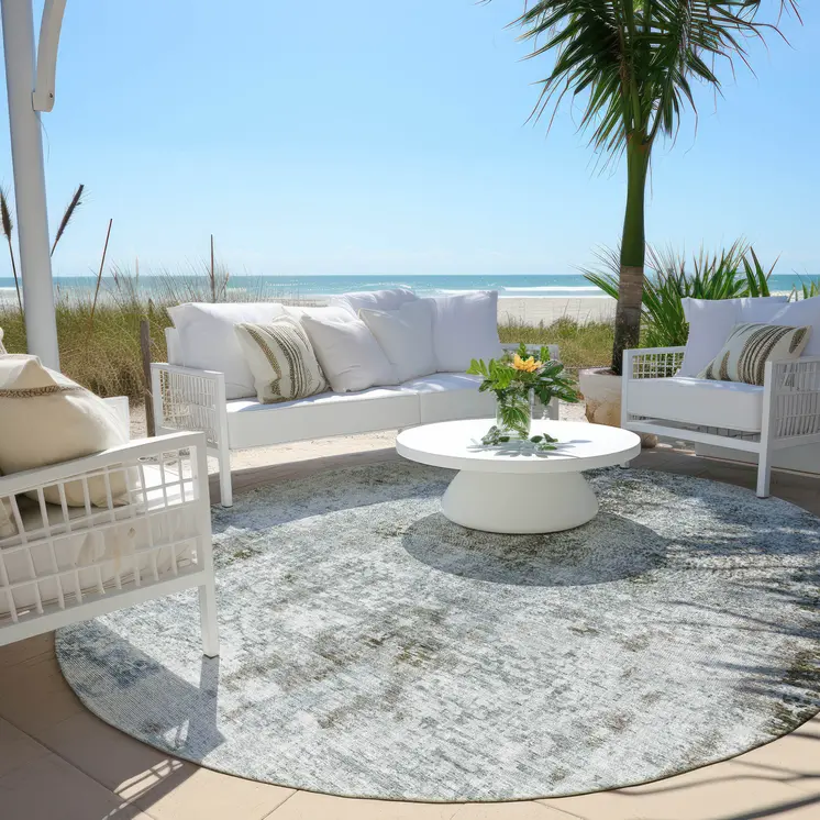 8' Brown Taupe And Gray Round Abstract Washable Indoor Outdoor Area Rug